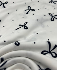 White Black Bow Spot Super Soft Print Spun Poly Stretch Fabric - T9 Fabrics