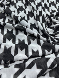 White Black Dogtooth Mesh Fabric Stretch - T9 Fabrics