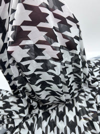 White Black Dogtooth Mesh Fabric Stretch - T9 Fabrics