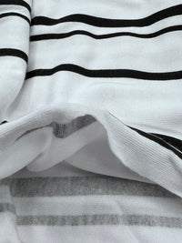 White Black Double Stripe Print Viscose Elastane Fabric - T9 Fabrics