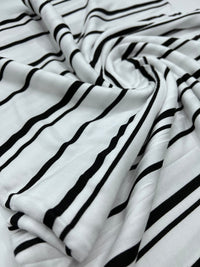 White Black Double Stripe Print Viscose Elastane Fabric - T9 Fabrics