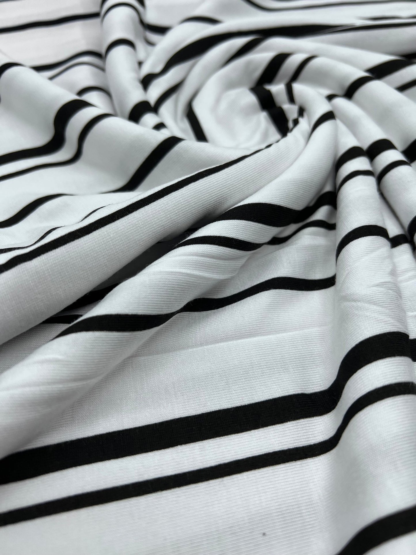 White Black Double Stripe Print Viscose Elastane Fabric - T9 Fabrics