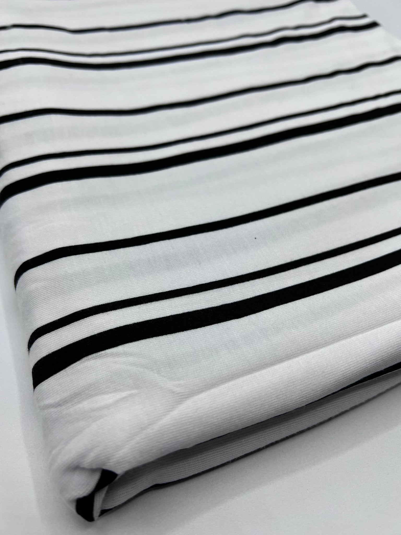 White Black Double Stripe Print Viscose Elastane Fabric - T9 Fabrics