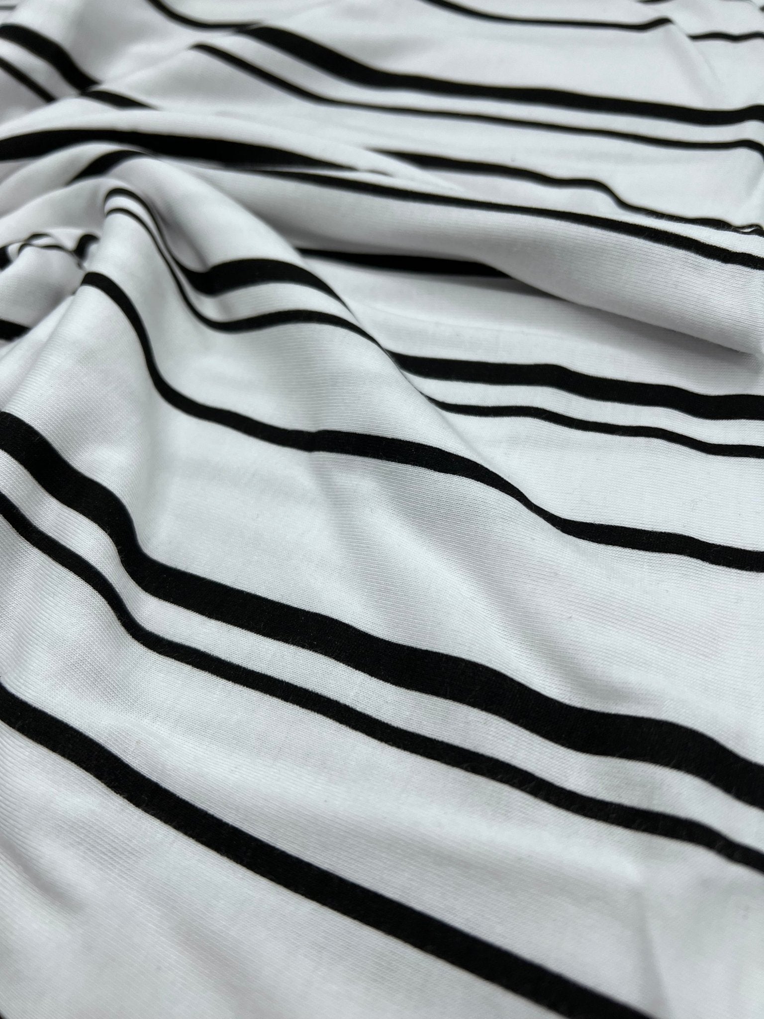 White Black Double Stripe Print Viscose Elastane Fabric - T9 Fabrics