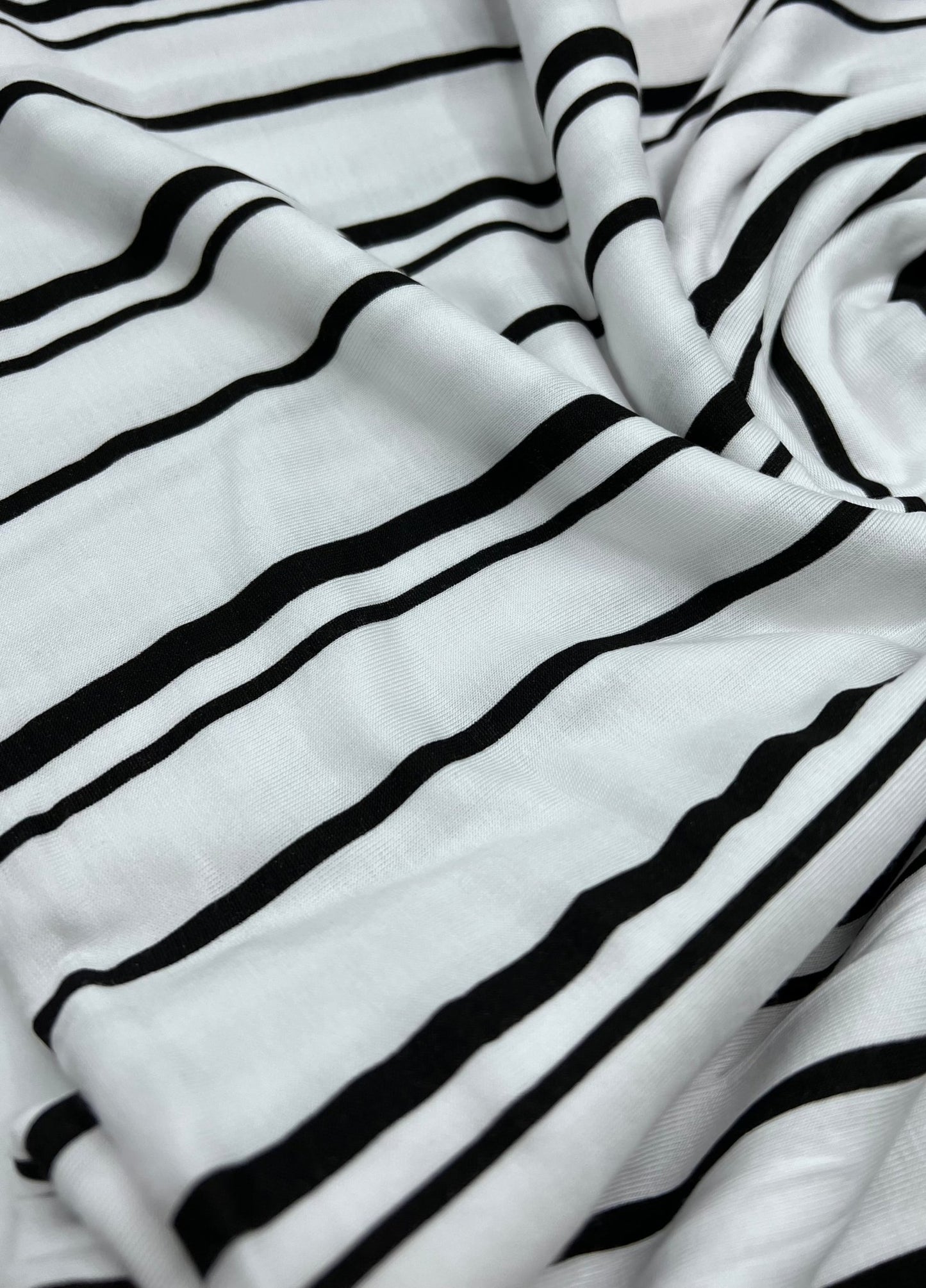 White Black Double Stripe Print Viscose Elastane Fabric - T9 Fabrics