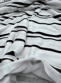 White Black Double Stripe Print Viscose Elastane Fabric - T9 Fabrics