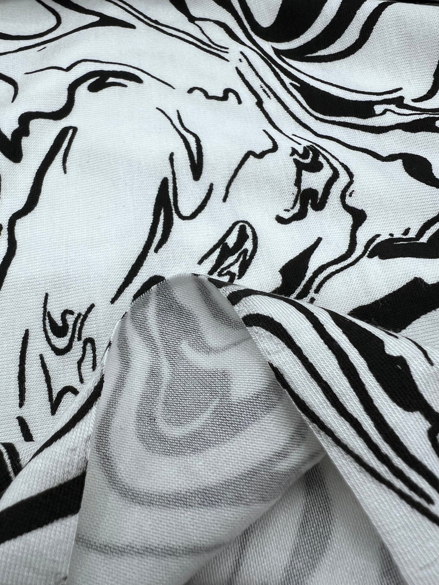 White Black Paint Print Viscose Elastane Fabric - T9 Fabrics