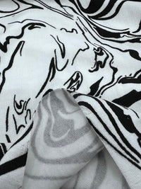 White Black Paint Print Viscose Elastane Fabric - T9 Fabrics