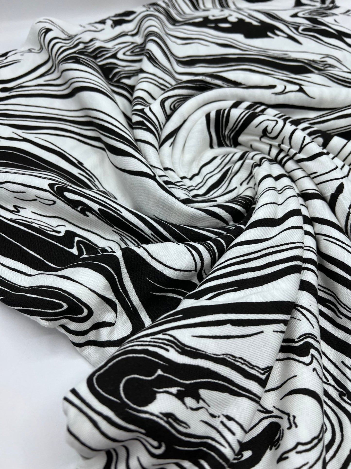 White Black Paint Print Viscose Elastane Fabric - T9 Fabrics