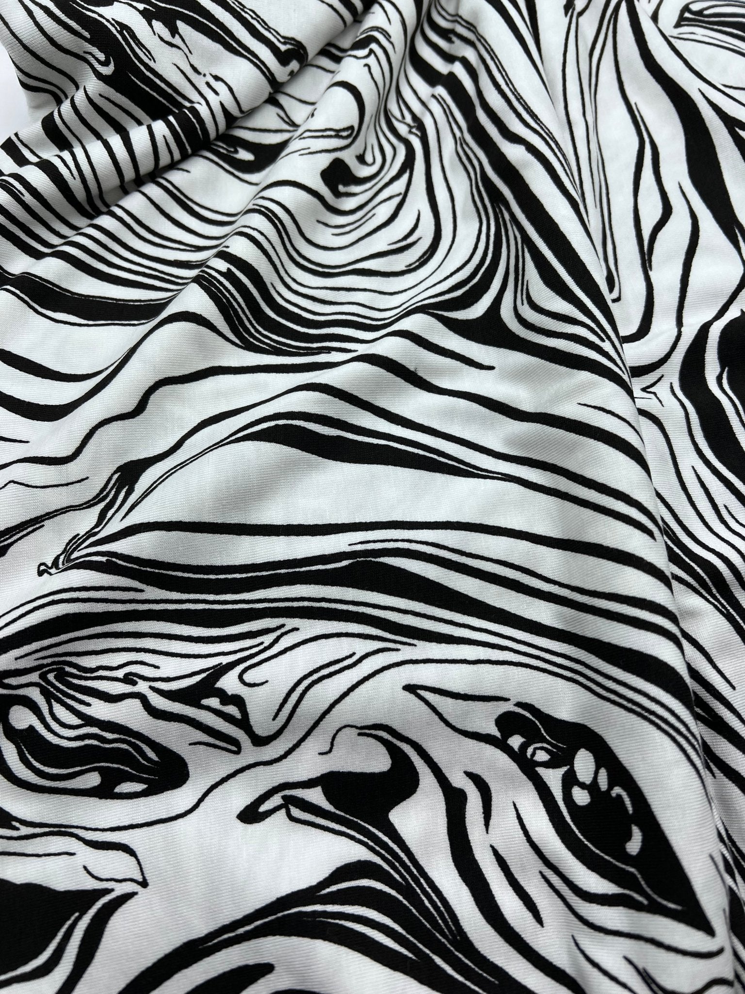 White Black Paint Print Viscose Elastane Fabric - T9 Fabrics