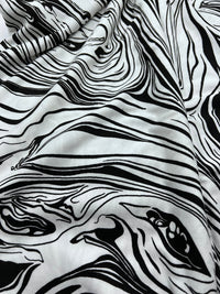 White Black Paint Print Viscose Elastane Fabric - T9 Fabrics