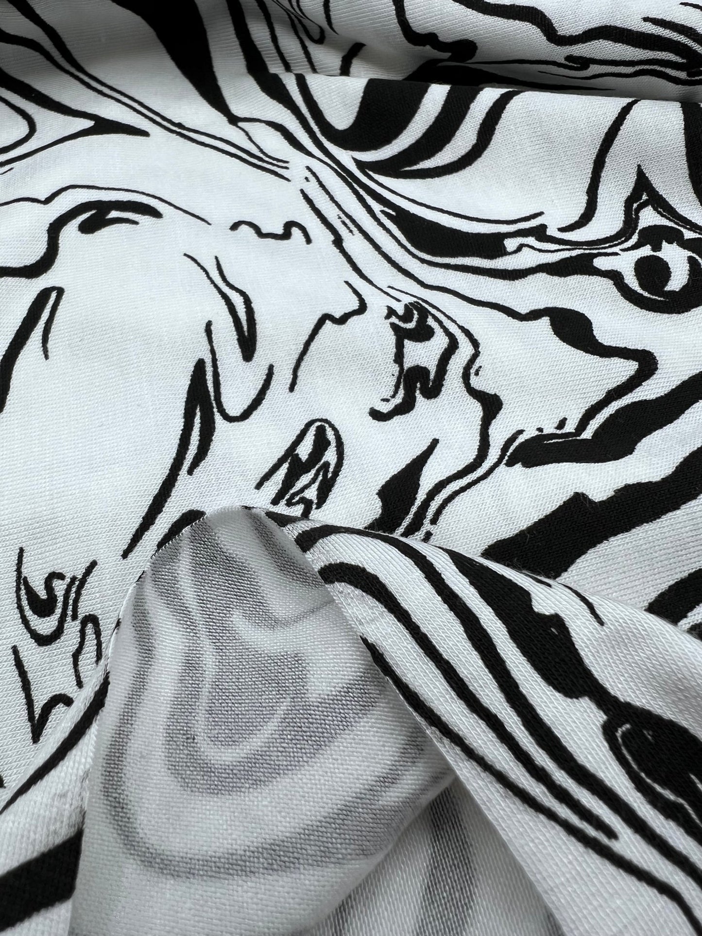 White Black Paint Print Viscose Elastane Fabric - T9 Fabrics