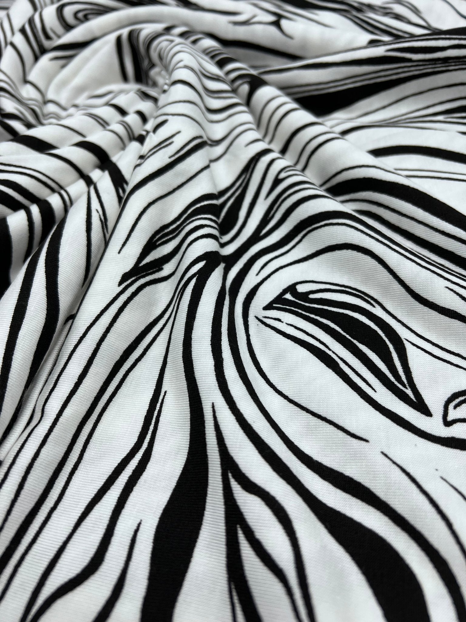 White Black Paint Print Viscose Elastane Fabric - T9 Fabrics