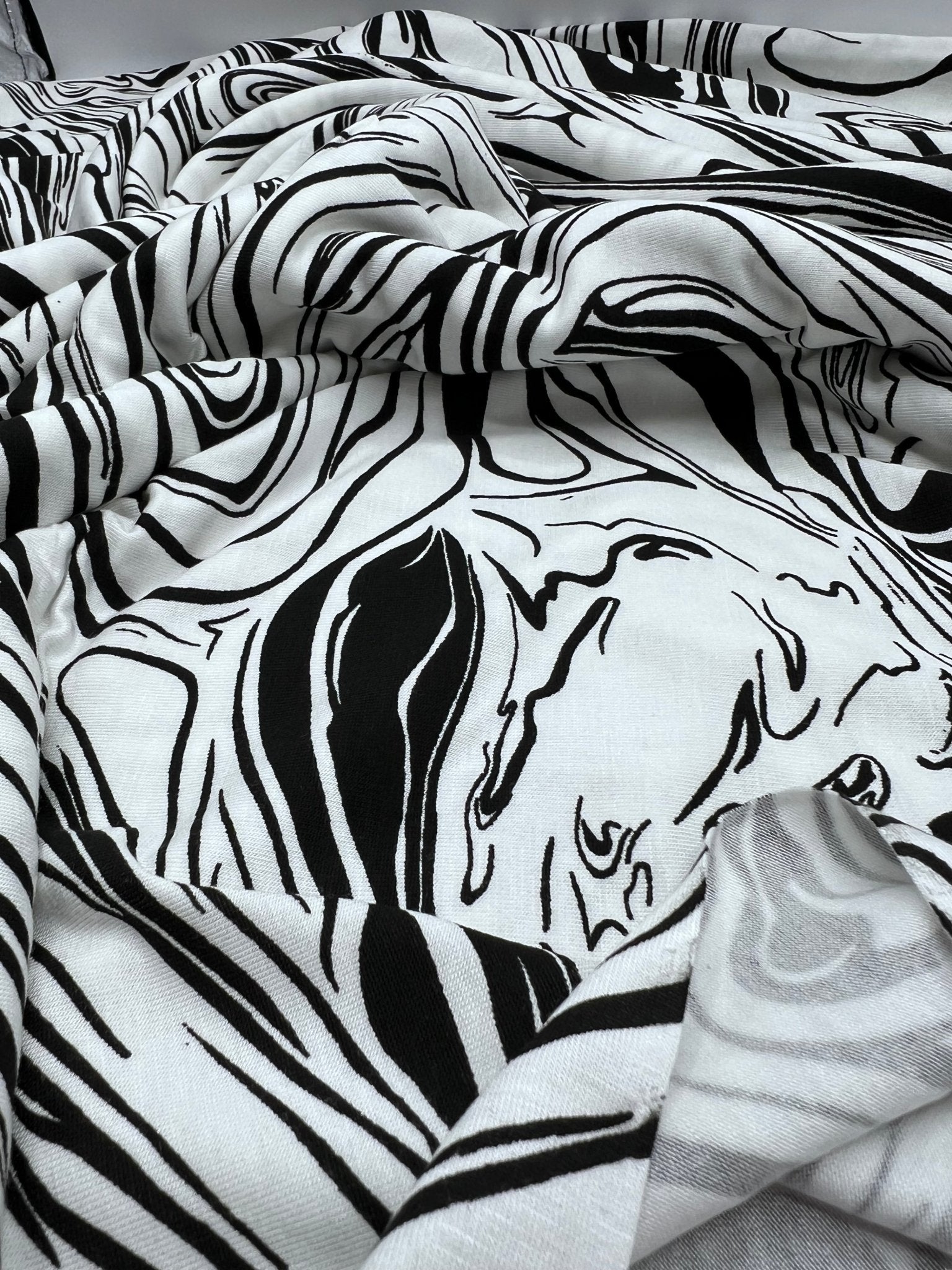 White Black Paint Print Viscose Elastane Fabric - T9 Fabrics