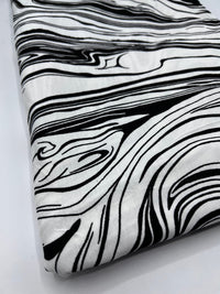 White Black Paint Print Viscose Elastane Fabric - T9 Fabrics