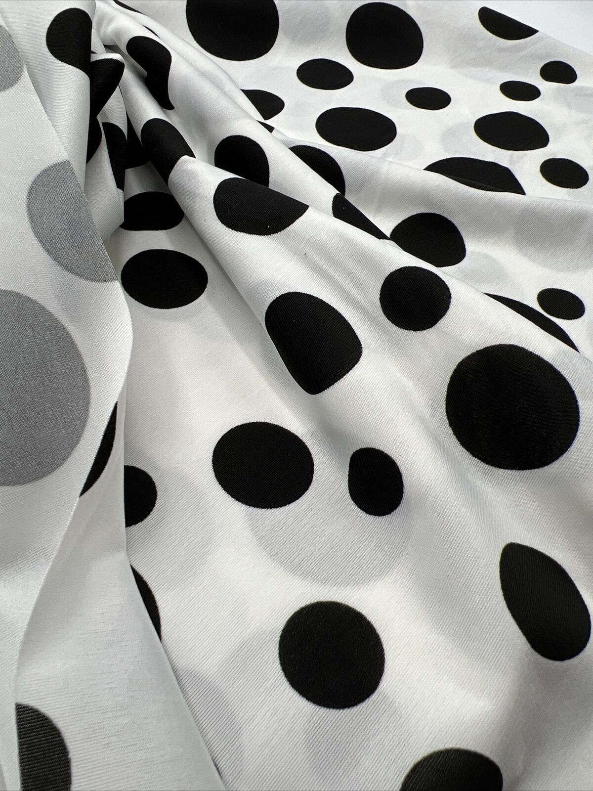 White Black Polka Print Soft Touch Stretch Fabric - T9 Fabrics