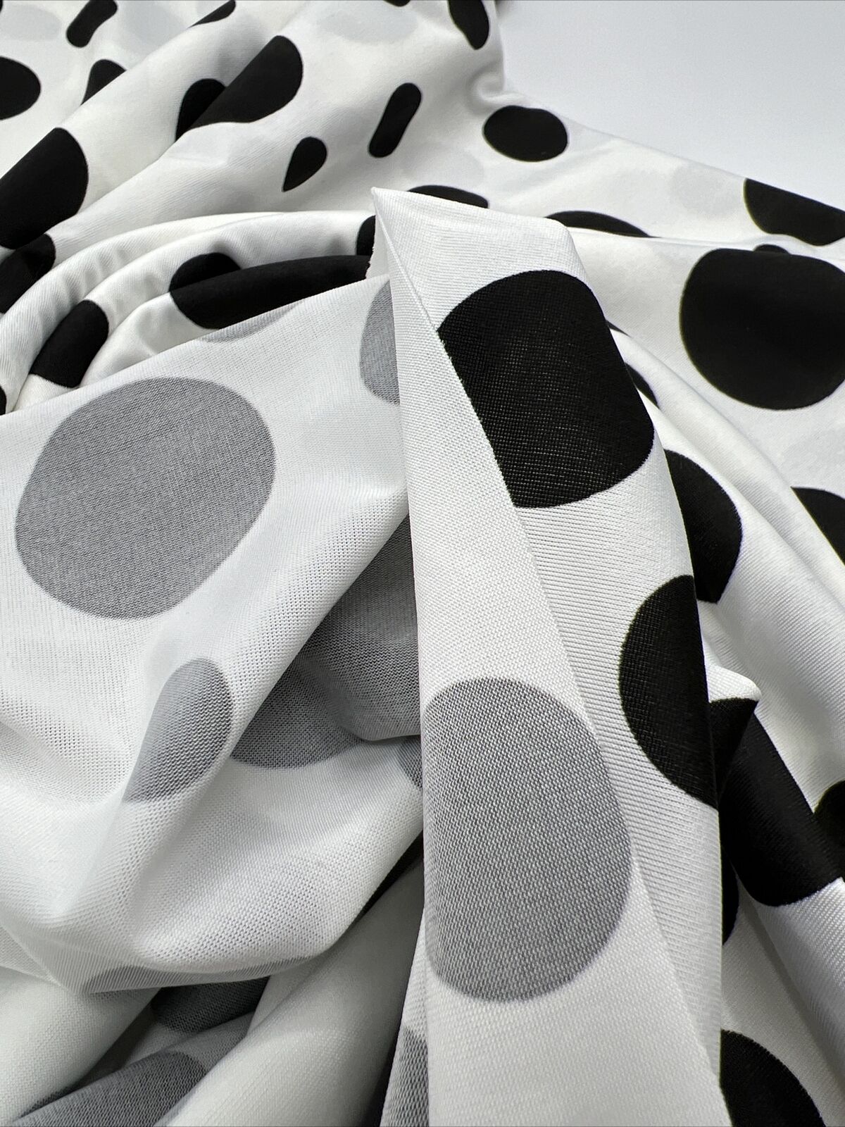 White Black Polka Print Soft Touch Stretch Fabric - T9 Fabrics