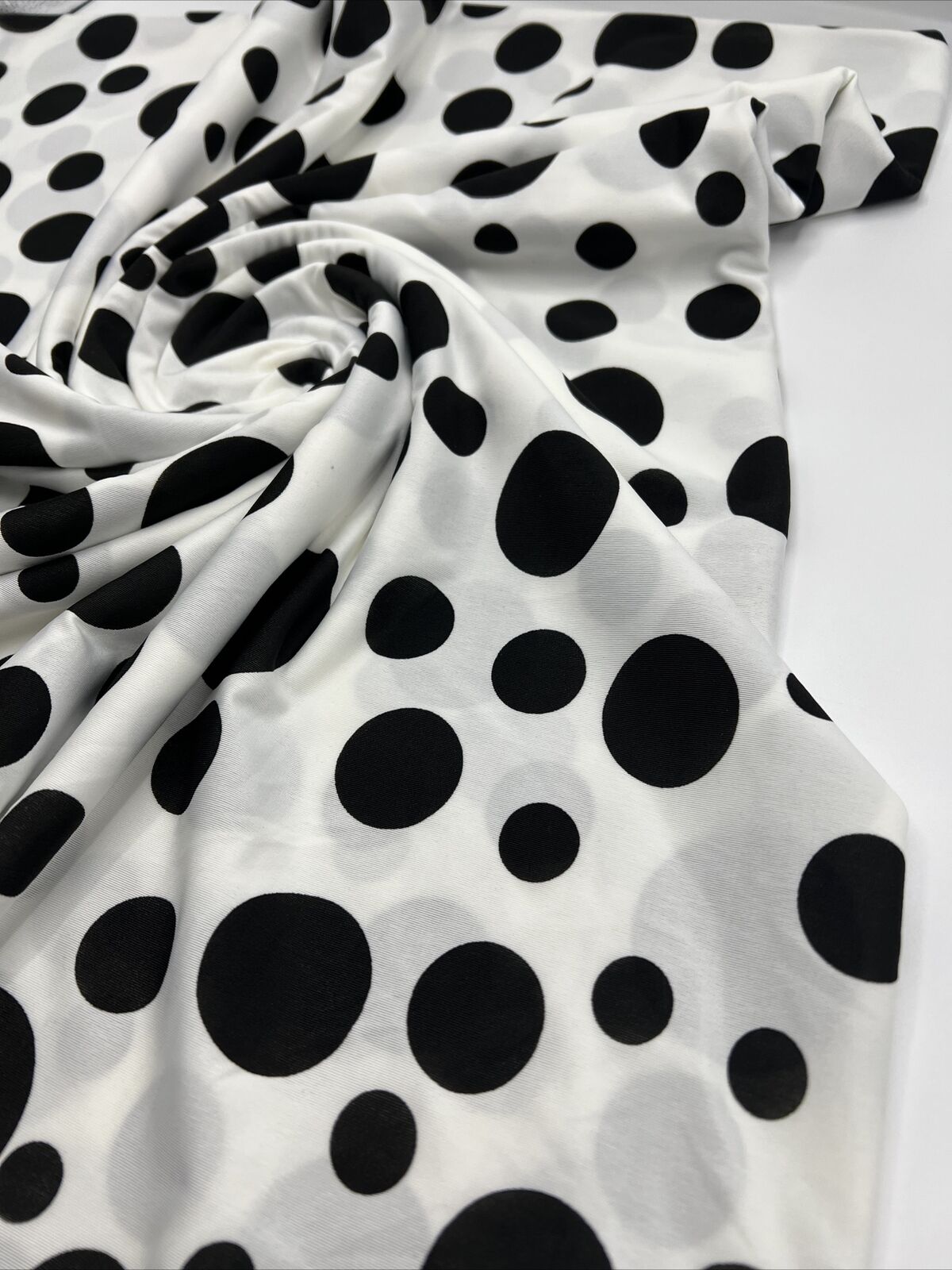 White Black Polka Print Soft Touch Stretch Fabric - T9 Fabrics