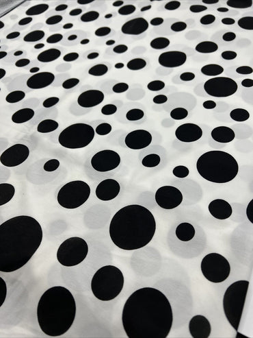 White Black Polka Print Soft Touch Stretch Fabric - T9 Fabrics