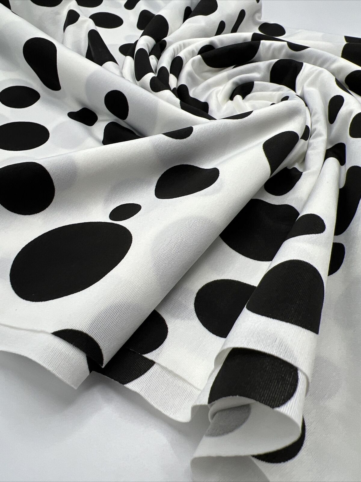 White Black Polka Print Soft Touch Stretch Fabric - T9 Fabrics