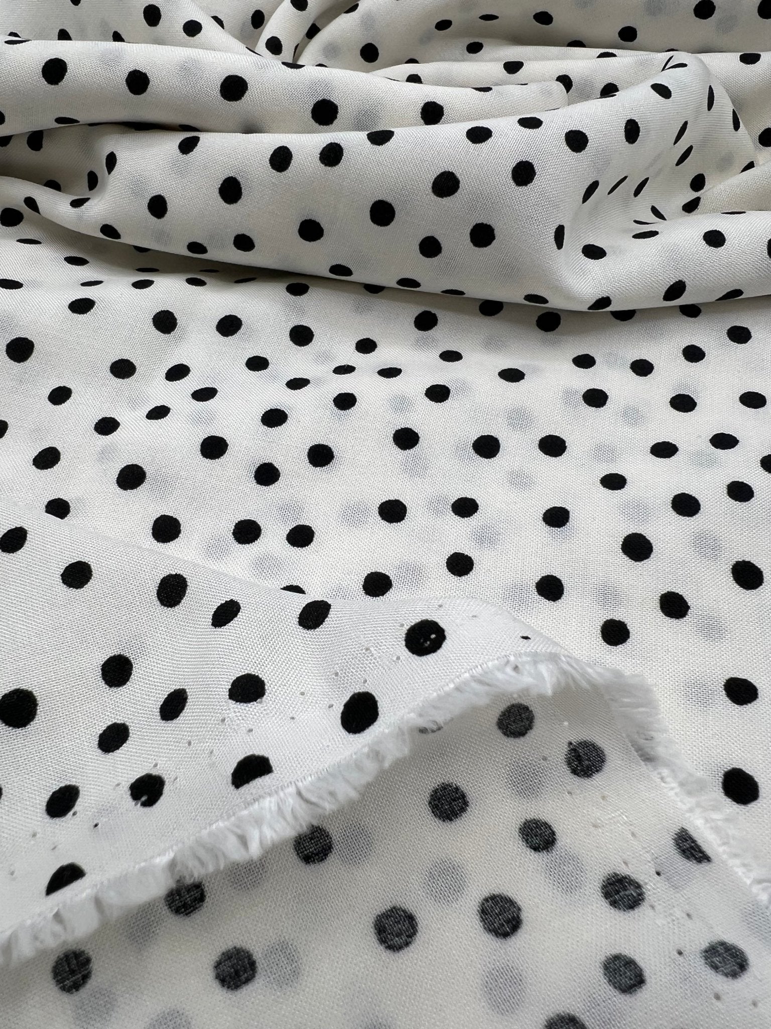White Black Spot Lightweight Non Stretch Woven Fabric - T9 Fabrics