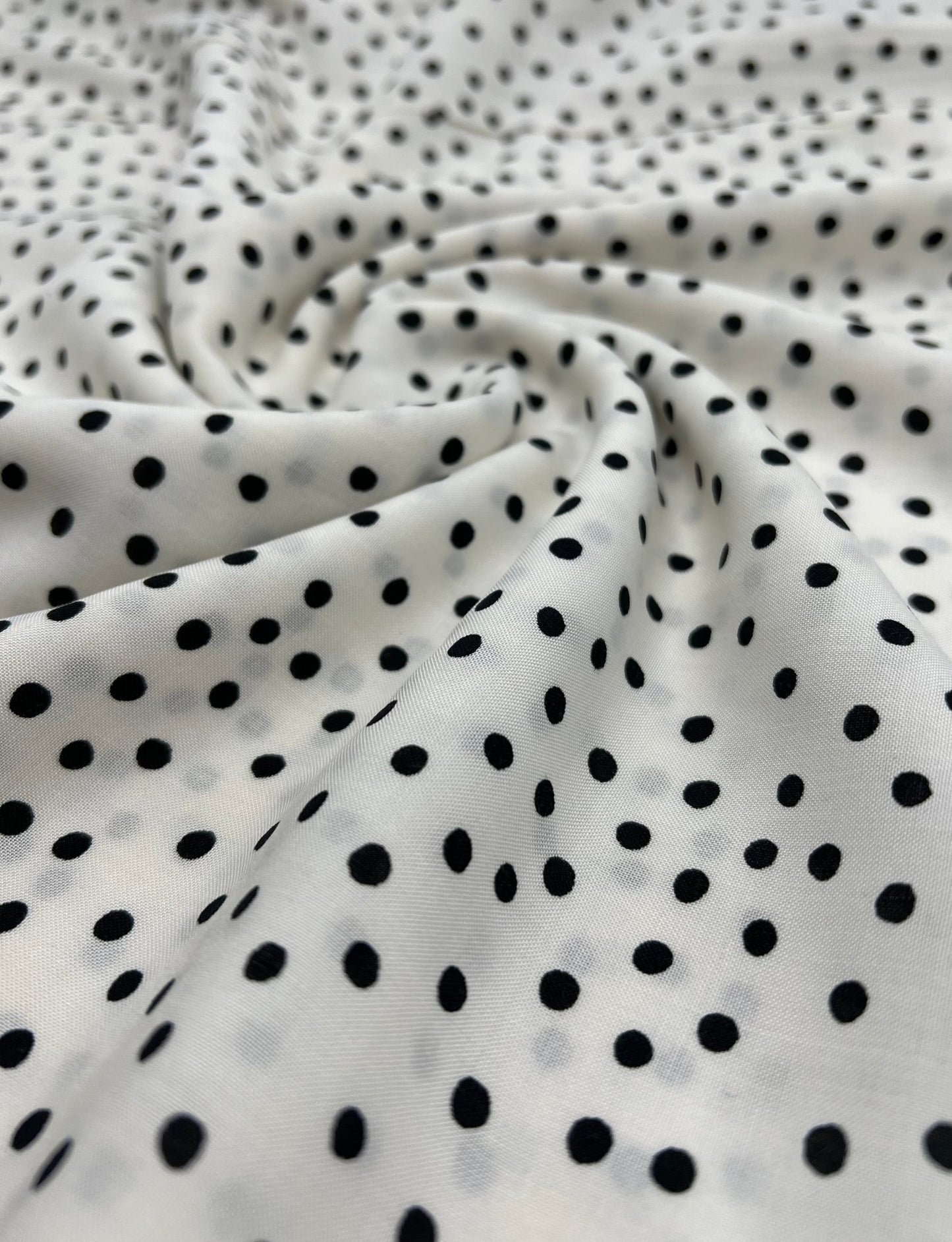 White Black Spot Lightweight Non Stretch Woven Fabric - T9 Fabrics