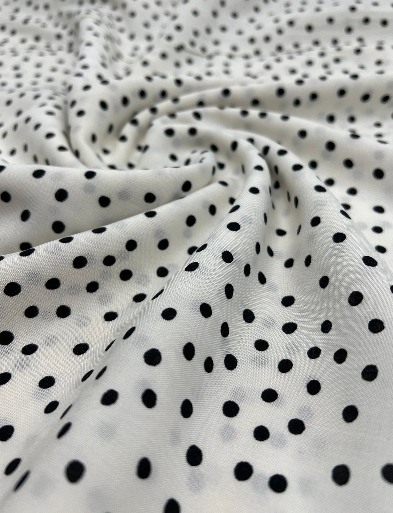 White Black Spot Lightweight Non Stretch Woven Fabric - T9 Fabrics