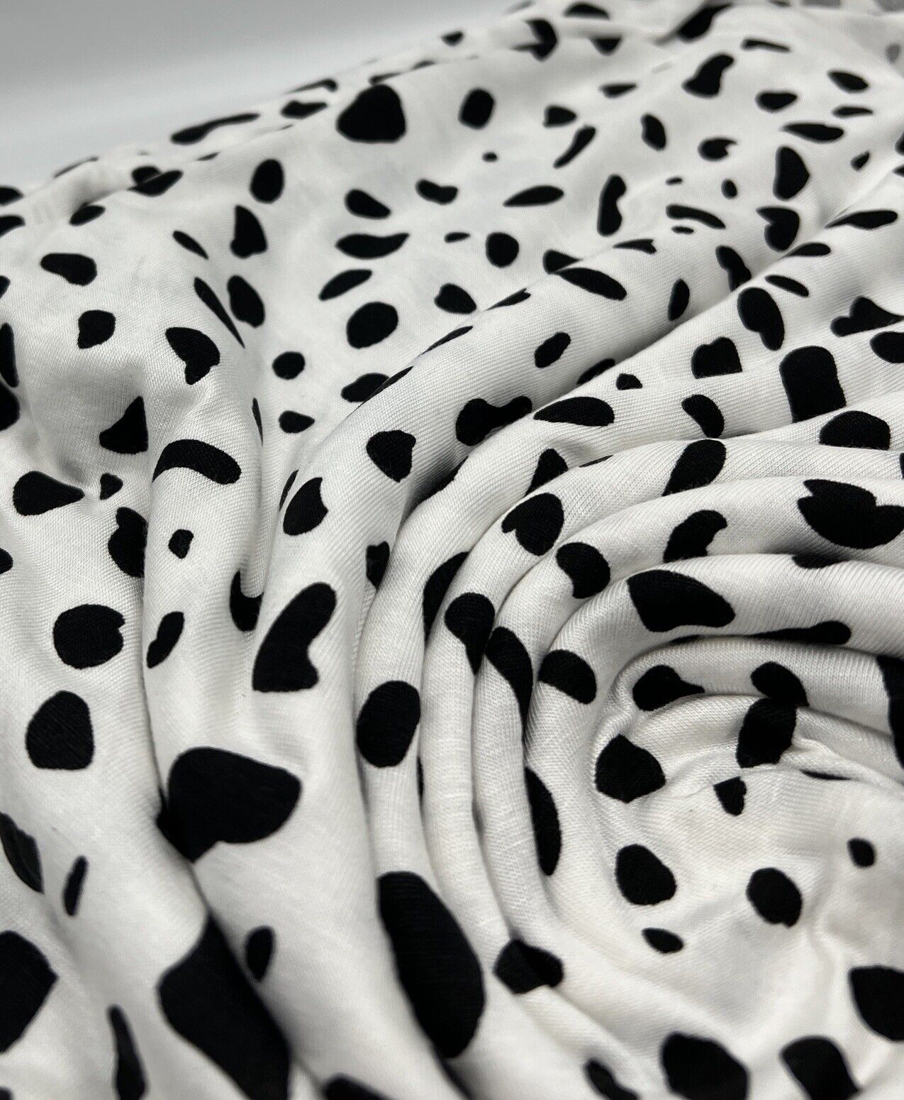 White Black Spots Print Viscose Elastane Fabric - T9 Fabrics