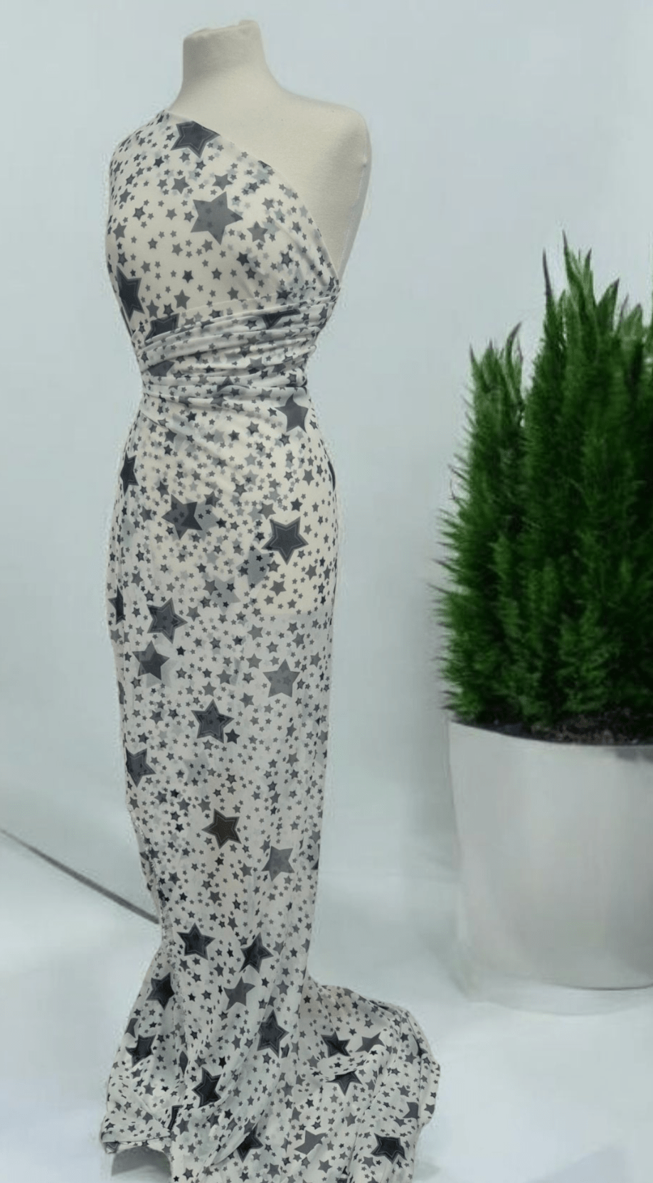 White Black Star Print Mesh Fabric Stretch - T9 Fabrics