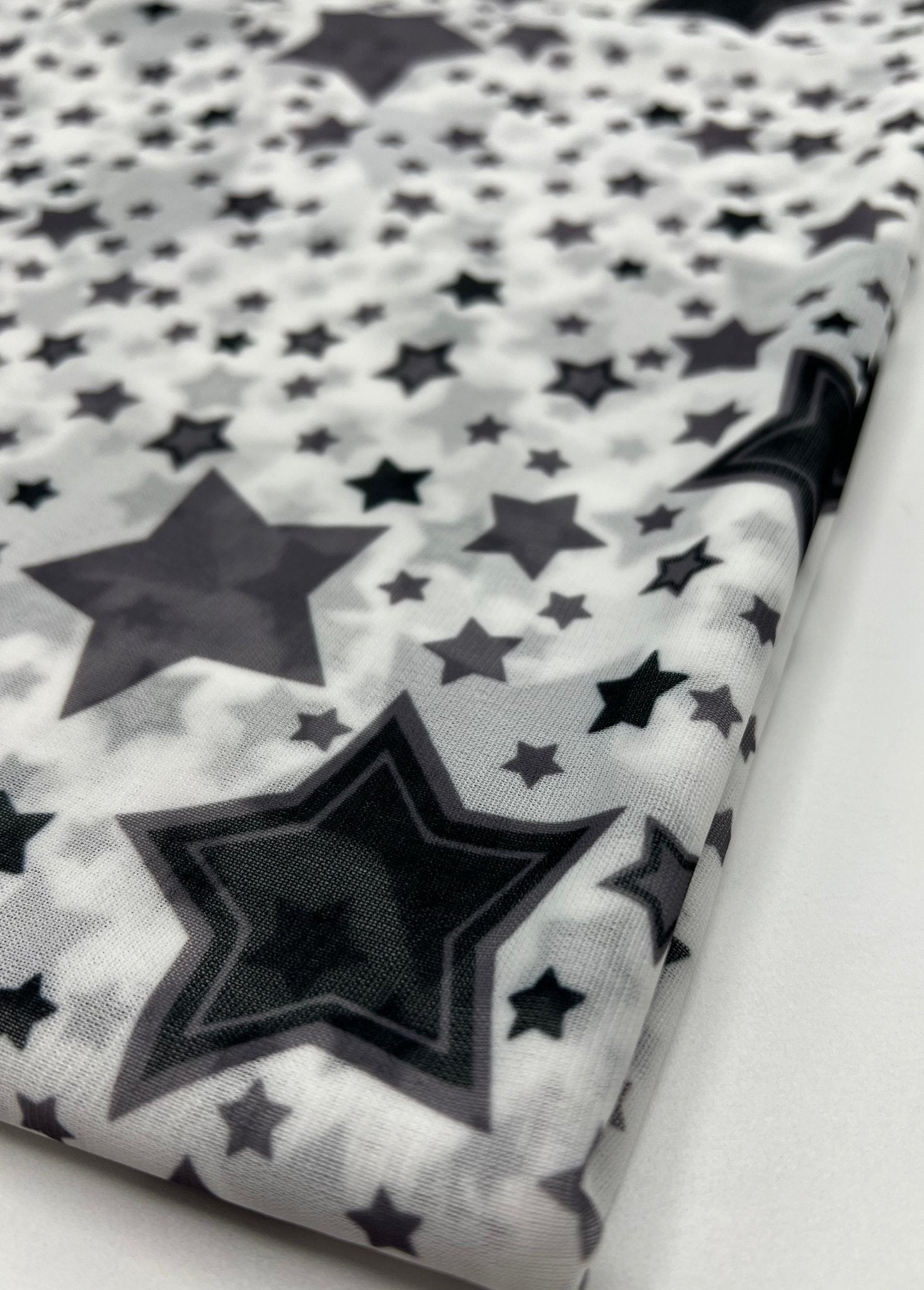 White Black Star Print Mesh Fabric Stretch - T9 Fabrics