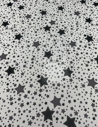 White Black Star Print Mesh Fabric Stretch - T9 Fabrics