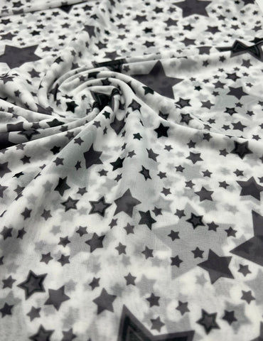 White Black Star Print Mesh Fabric Stretch - T9 Fabrics