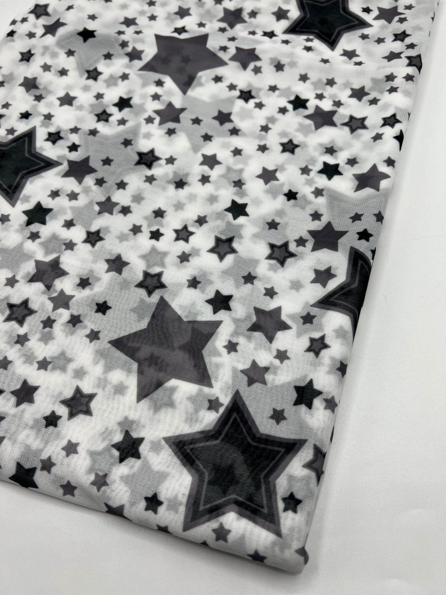 White Black Star Print Mesh Fabric Stretch - T9 Fabrics
