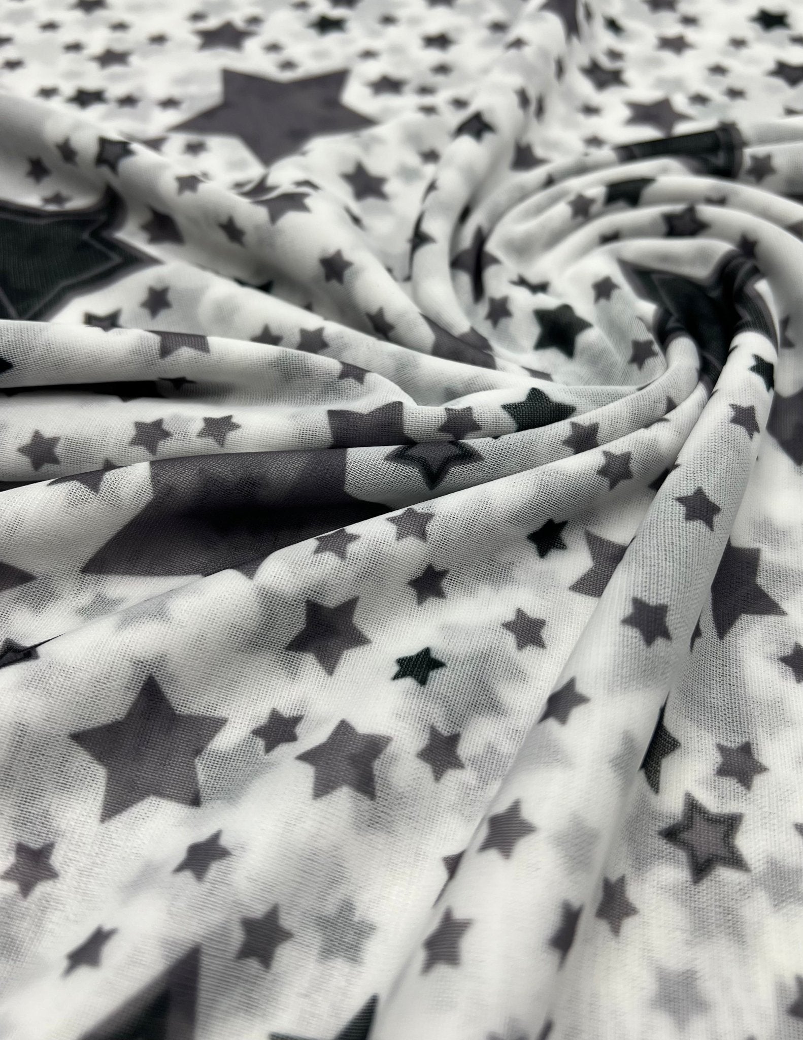 White Black Star Print Mesh Fabric Stretch - T9 Fabrics