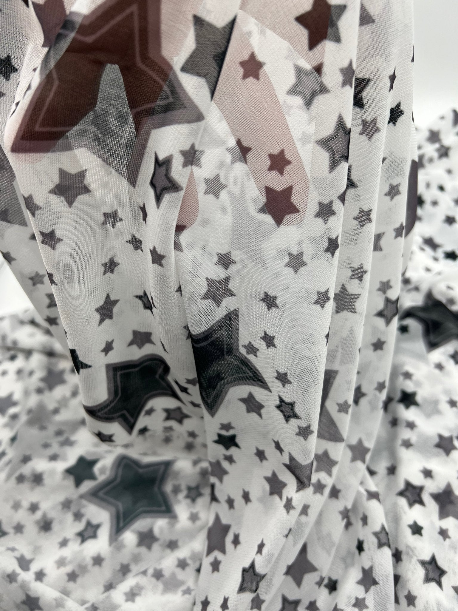 White Black Star Print Mesh Fabric Stretch - T9 Fabrics
