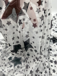 White Black Star Print Mesh Fabric Stretch - T9 Fabrics