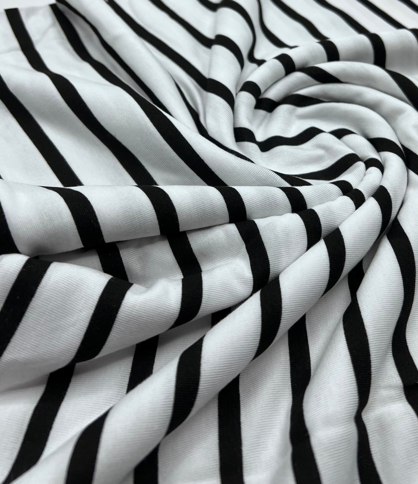 White Black Stripe Print Viscose Elastane Fabric - T9 Fabrics