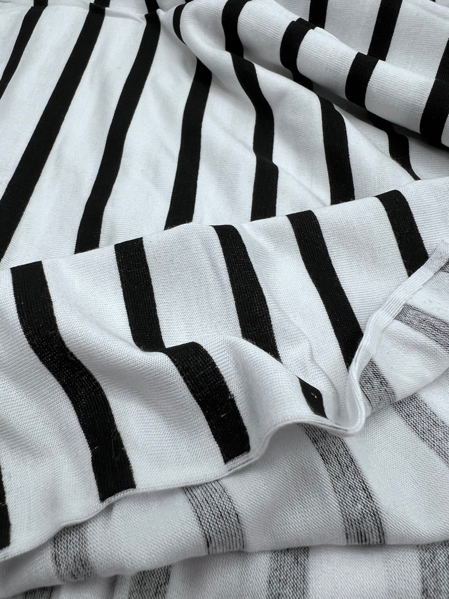 White Black Stripe Print Viscose Elastane Fabric - T9 Fabrics