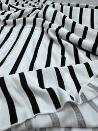 White Black Stripe Print Viscose Elastane Fabric - T9 Fabrics