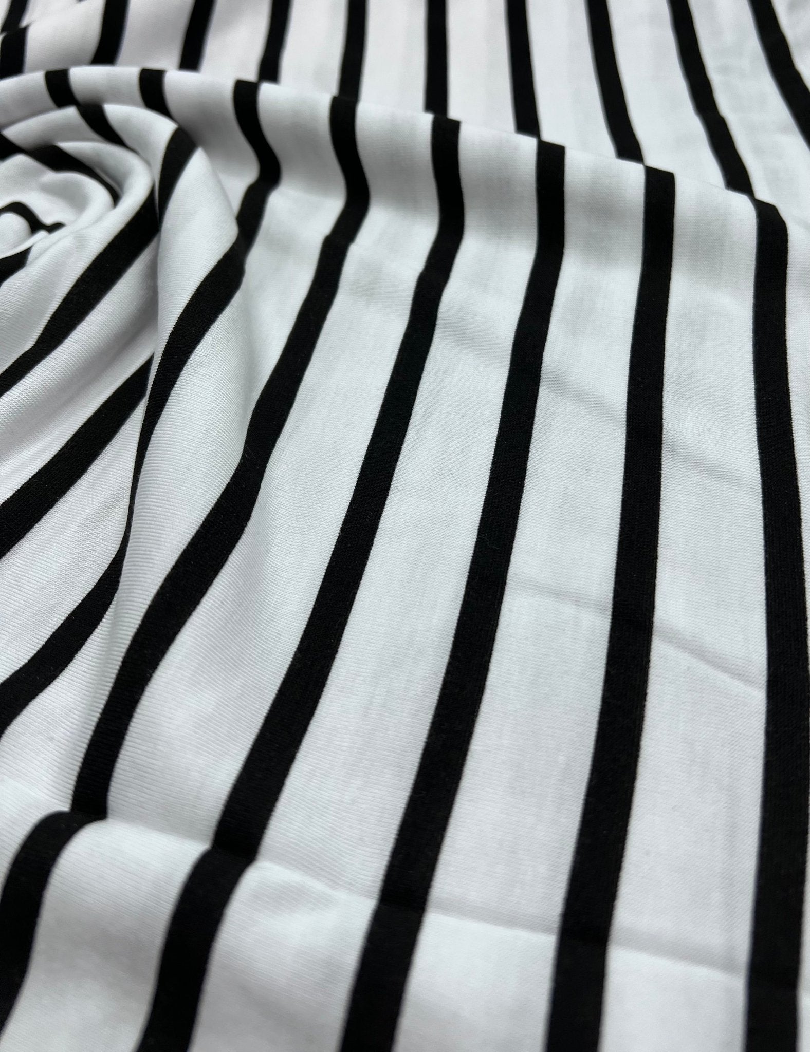 White Black Stripe Print Viscose Elastane Fabric - T9 Fabrics