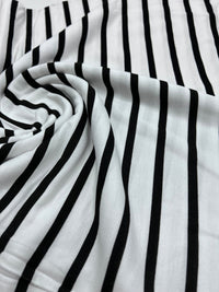 White Black Stripe Print Viscose Elastane Fabric - T9 Fabrics