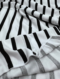 White Black Stripe Print Viscose Elastane Fabric - T9 Fabrics