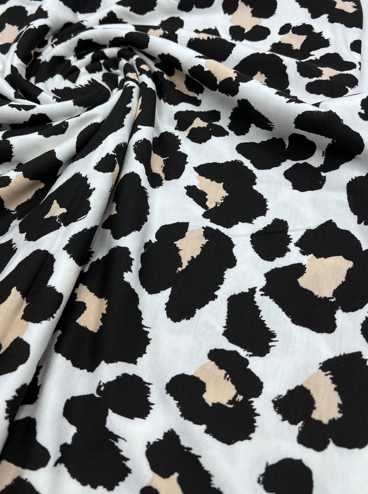 White Black Tie Dye Print Viscose Elastane Fabric - T9 Fabrics