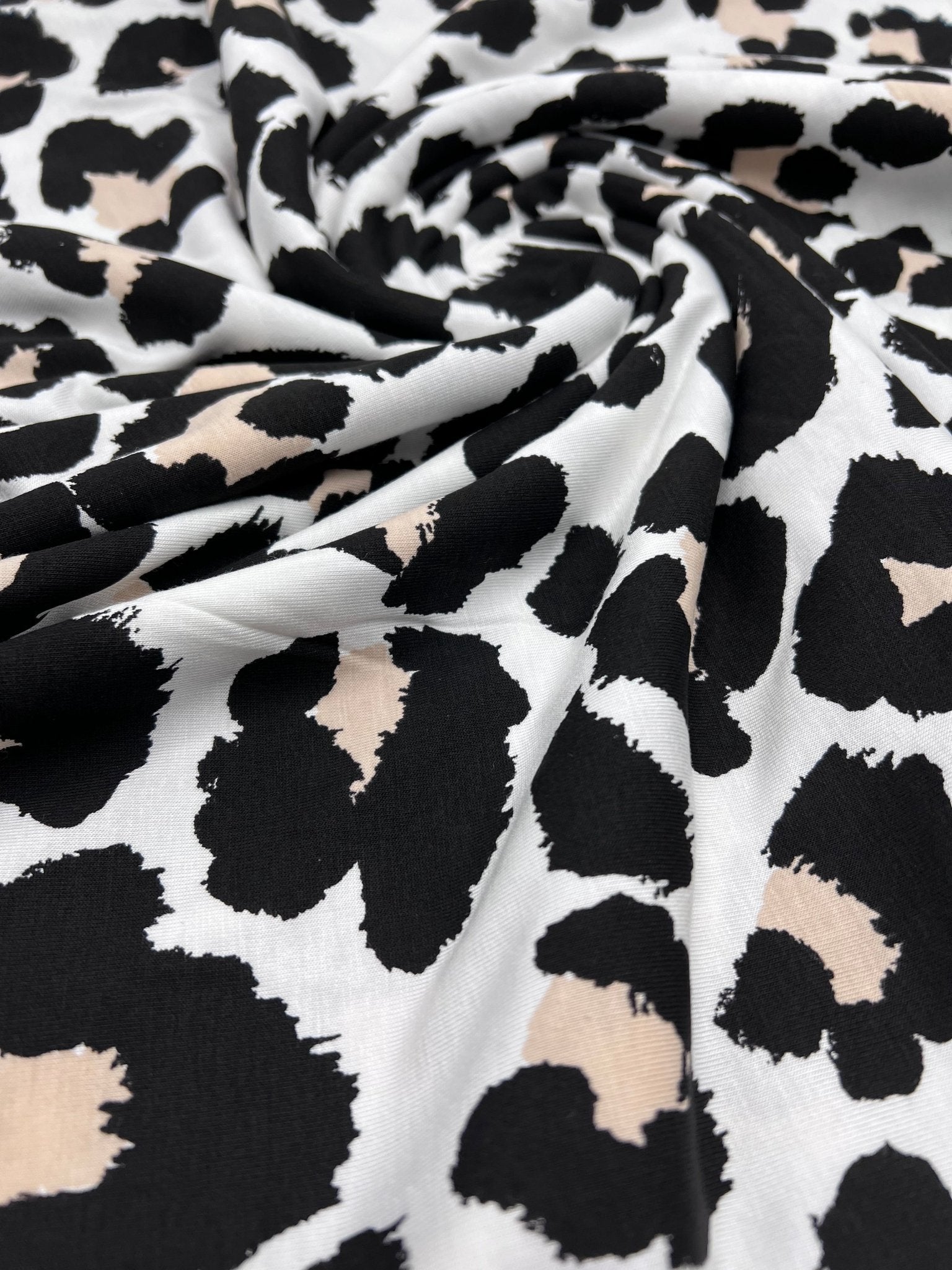 White Black Tie Dye Print Viscose Elastane Fabric - T9 Fabrics