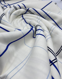 White Blue Check Printed Scuba Crepe Jersey Fabric 4 Way Stretch - T9 Fabrics