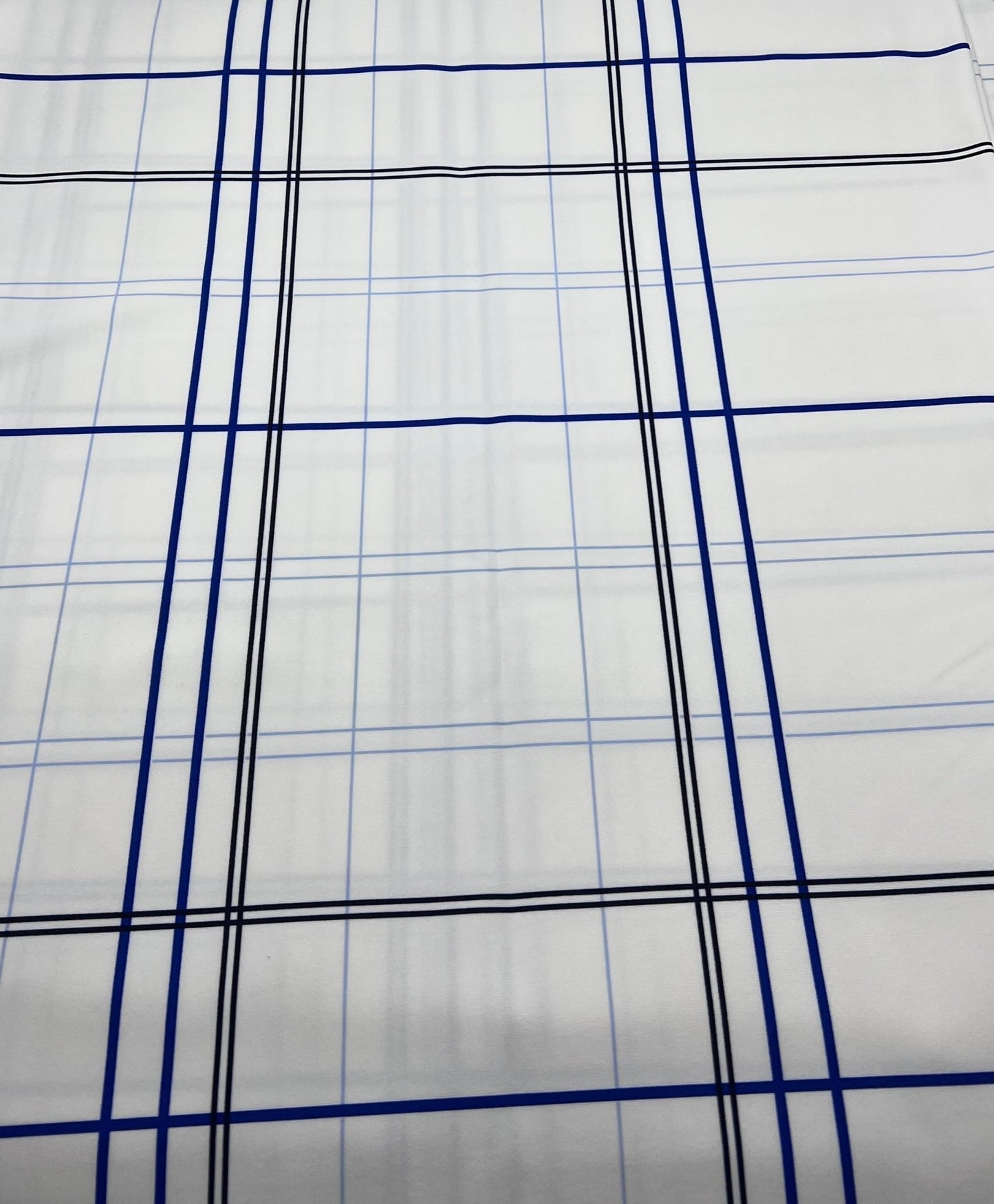 White Blue Check Printed Scuba Crepe Jersey Fabric 4 Way Stretch - T9 Fabrics