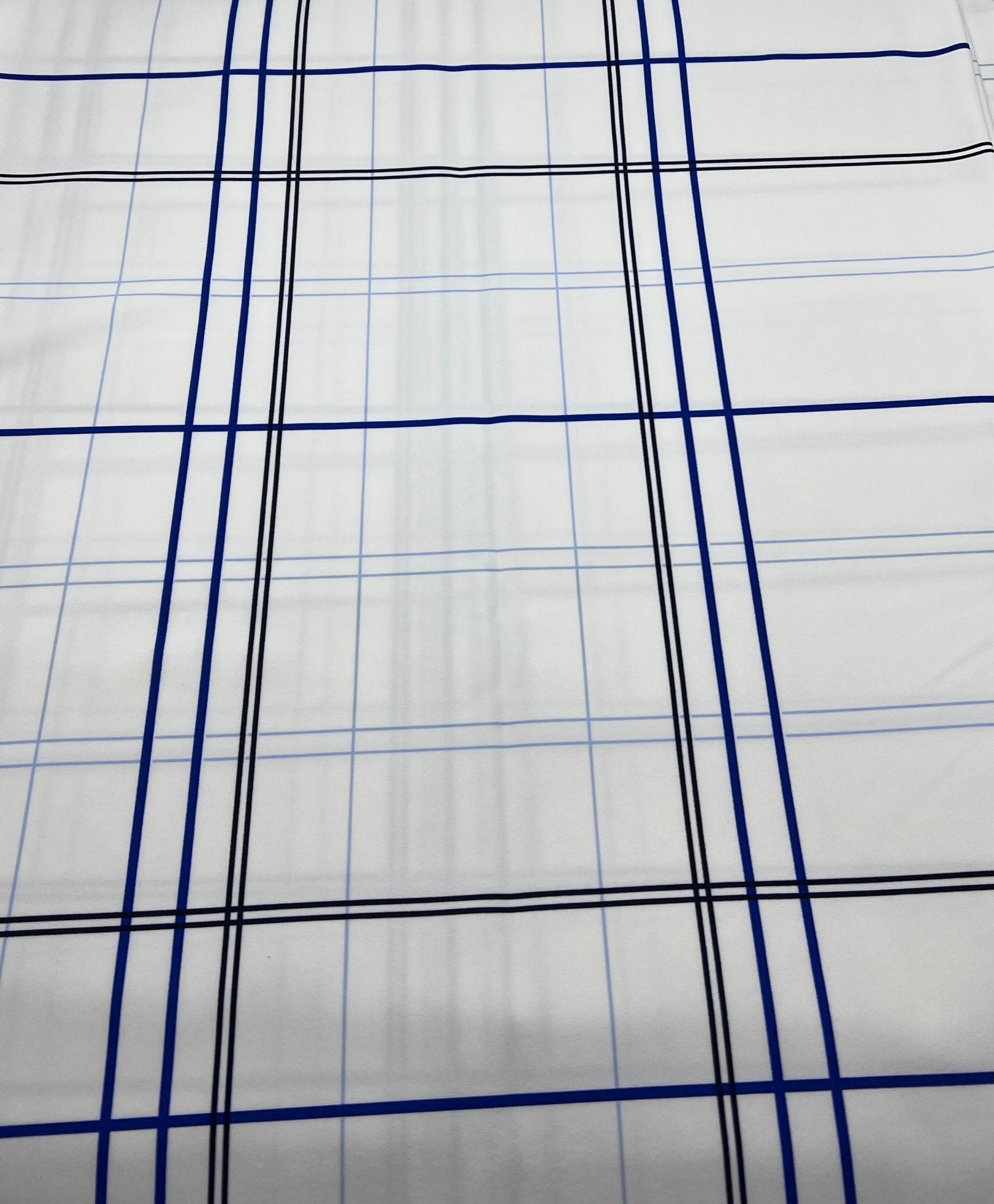 White Blue Check Printed Scuba Crepe Jersey Fabric 4 Way Stretch - T9 Fabrics