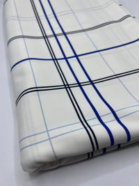 White Blue Check Printed Scuba Crepe Jersey Fabric 4 Way Stretch - T9 Fabrics