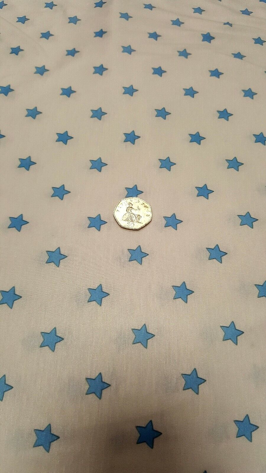 White Blue Star Print Spun Poly Stretch Fabric - T9 Fabrics