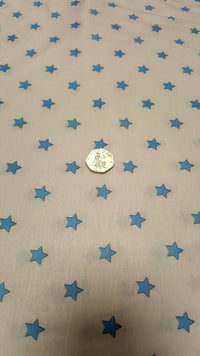 White Blue Star Print Spun Poly Stretch Fabric - T9 Fabrics